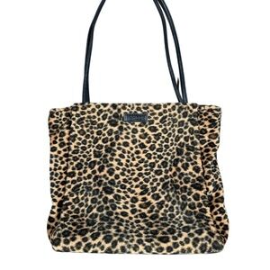 Fuzzy Vintage Leopard Print Tote Bag with Black Straps